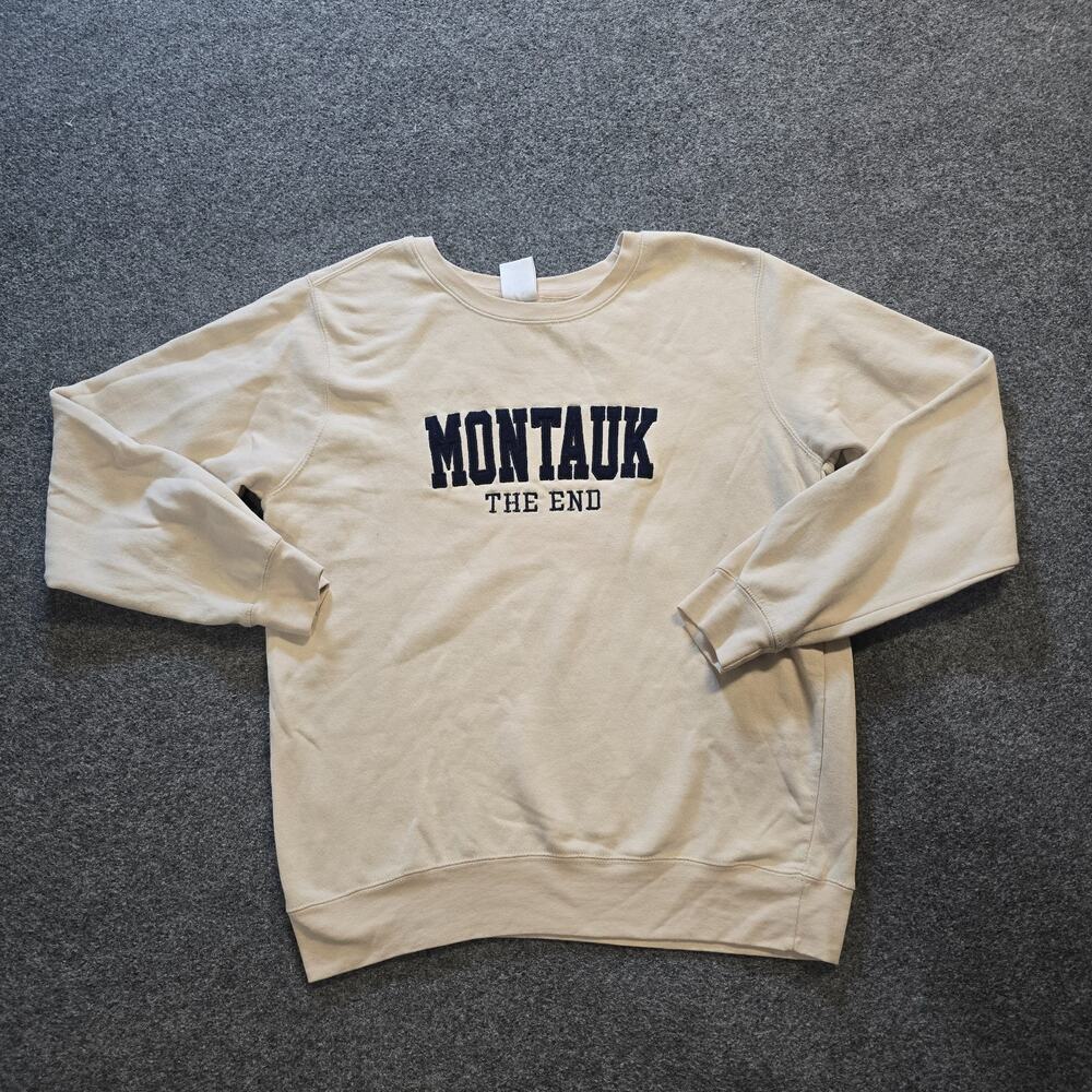 Montauk Sweatshirt Women Large Off White Crew Neck Hamptons Lounge Casual Preppy